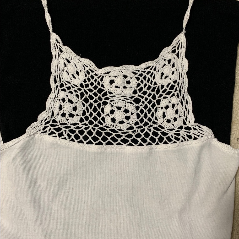 🌷3 for $25🌷La Redoute, US S, White Crochet Neckline Spaghetti Strap Tank Top